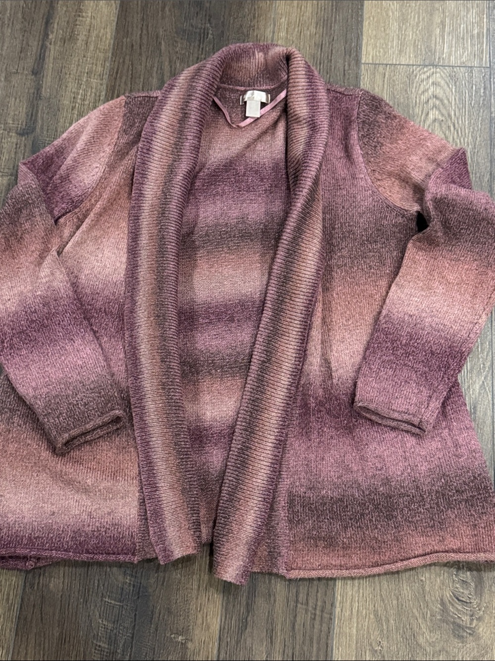 White Stag Ombre Shawl Collar Cardigan - Mauve to Plum